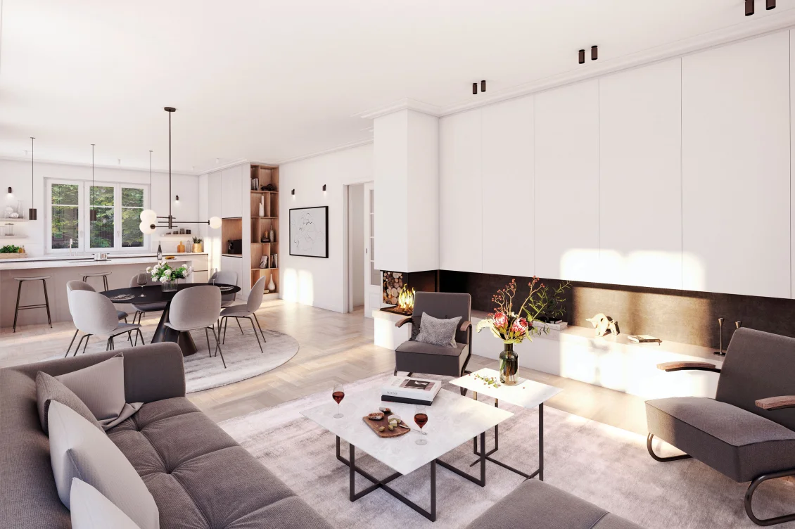 Wohn- und Essbereich im Obergeschoss.